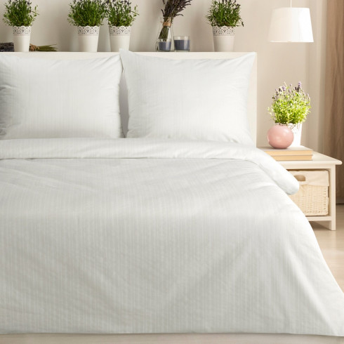 Obliečky 160x200 cm bavlnené renforcé, biele s pruhovaným vzorom