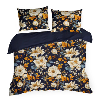 Obliečky 160x200 cm bavlnené renforcé s kvetinovým motívom, modré a oranžové