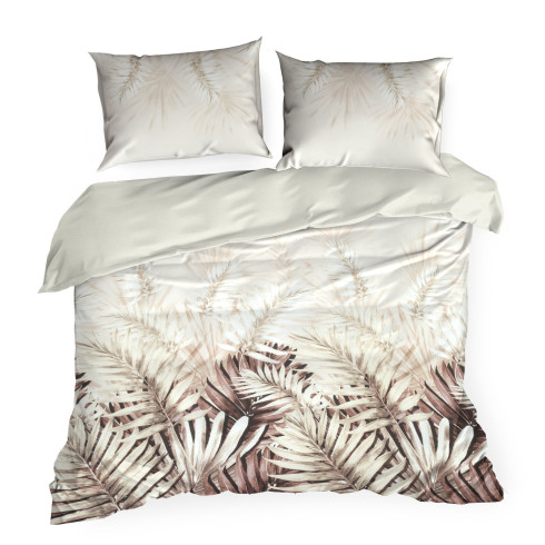 Obliečky 160x200 cm bavlnené renforcé s rastlinným vzorom, biele a hnedé