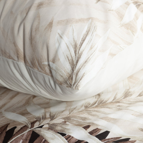 Obliečky 160x200 cm bavlnené renforcé s rastlinným vzorom, biele a hnedé