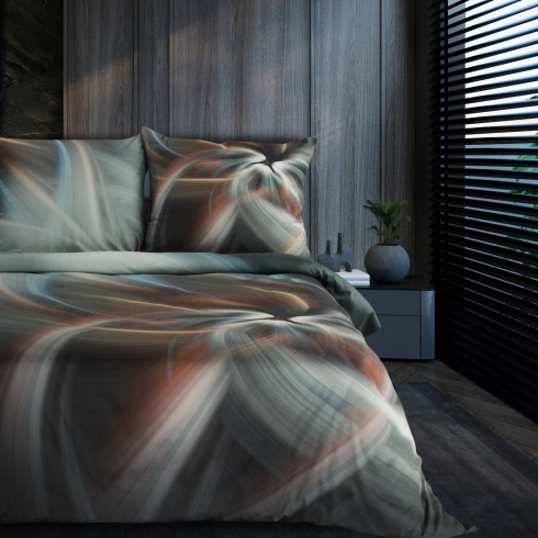 Obliečky 160x200 cm bavlnené saténové abstraktné, oceľové a tyrkysové
