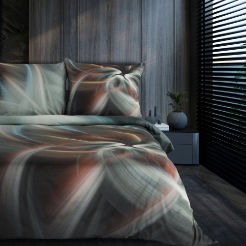 Obliečky 160x200 cm bavlnené saténové abstraktné, oceľové a tyrkysové