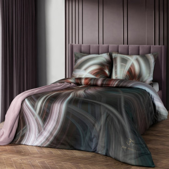 Obliečky 160x200 cm bavlnené saténové, oceľové a fialové