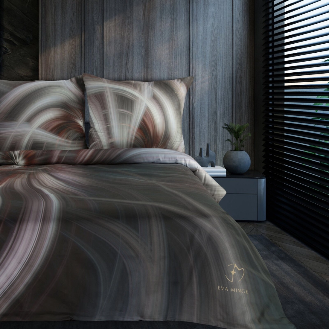 Povlečení 160x200 cm z bavlněného saténu, ocelové a fialové