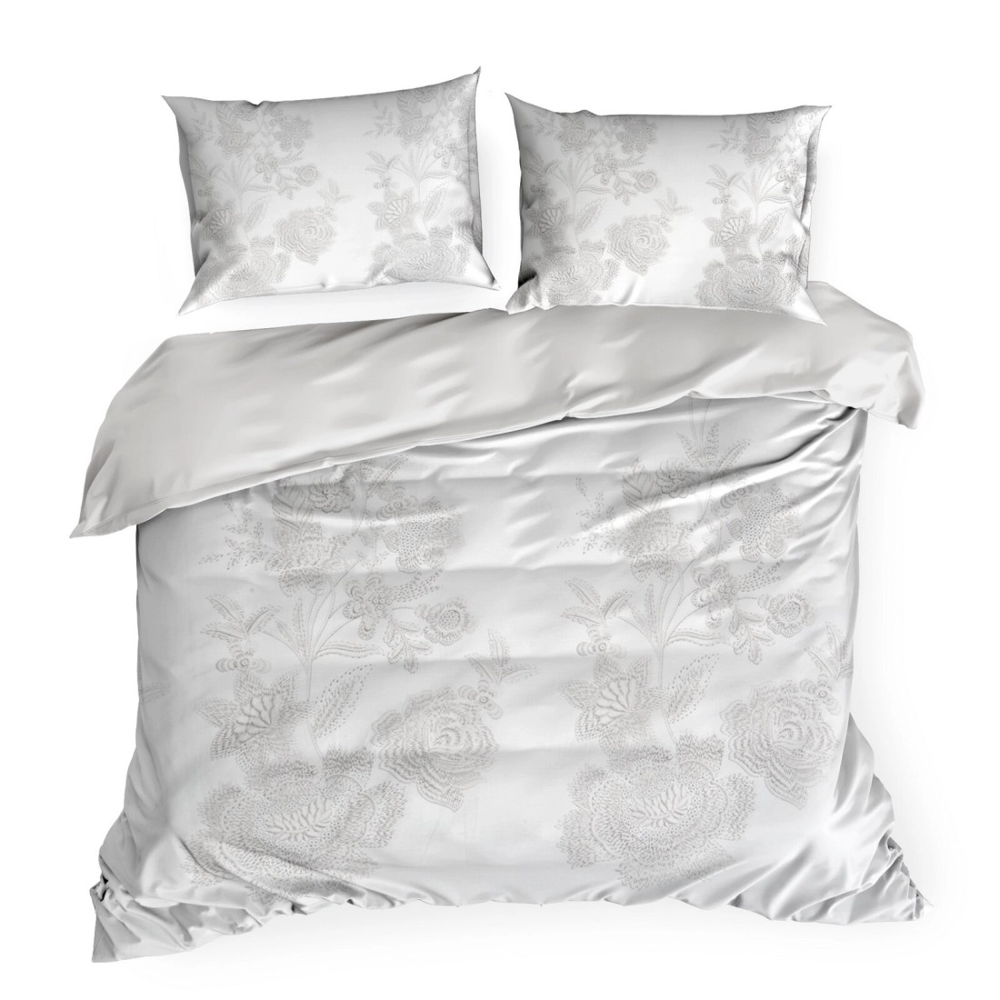 Povlečení 160x200 cm z bavlněného saténu s květinovým vzorem, bílé a hnědé