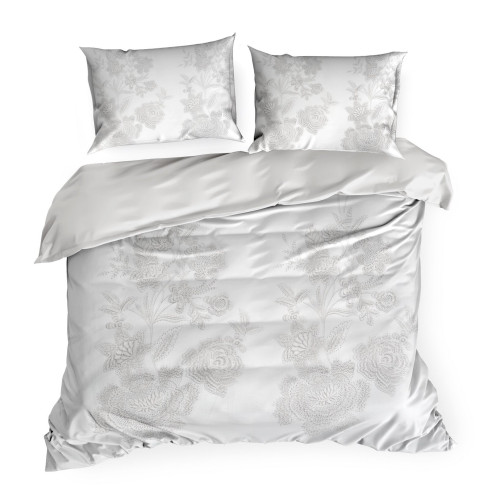 Obliečky 160x200 cm bavlnené saténové s kvetinovým vzorom, biele a hnedé