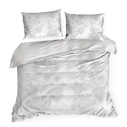 Obliečky 160x200 cm bavlnené saténové s kvetinovým vzorom, biele a hnedé