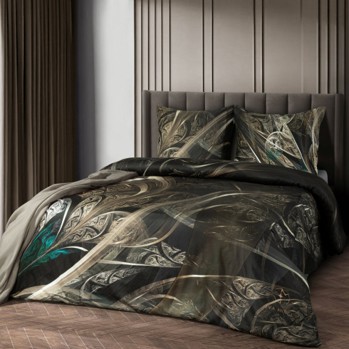 Obliečky 160x200 cm saténové, čierne a zlaté