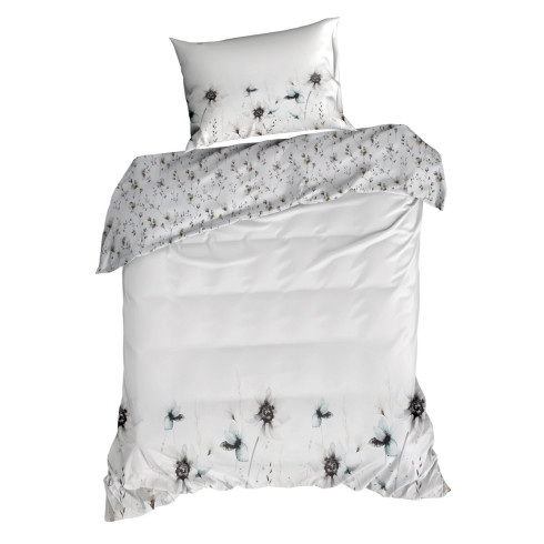 Obliečky 160x200 cm saténové s kvetinovým vzorom biele a béžové