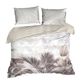 Obliečky 160x200 cm saténové s motívom palmových listov krémové a béžové