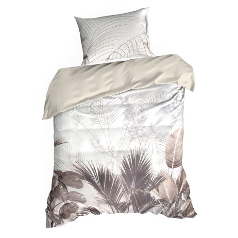 Obliečky 160x200 cm saténové s motívom palmových listov krémové a béžové