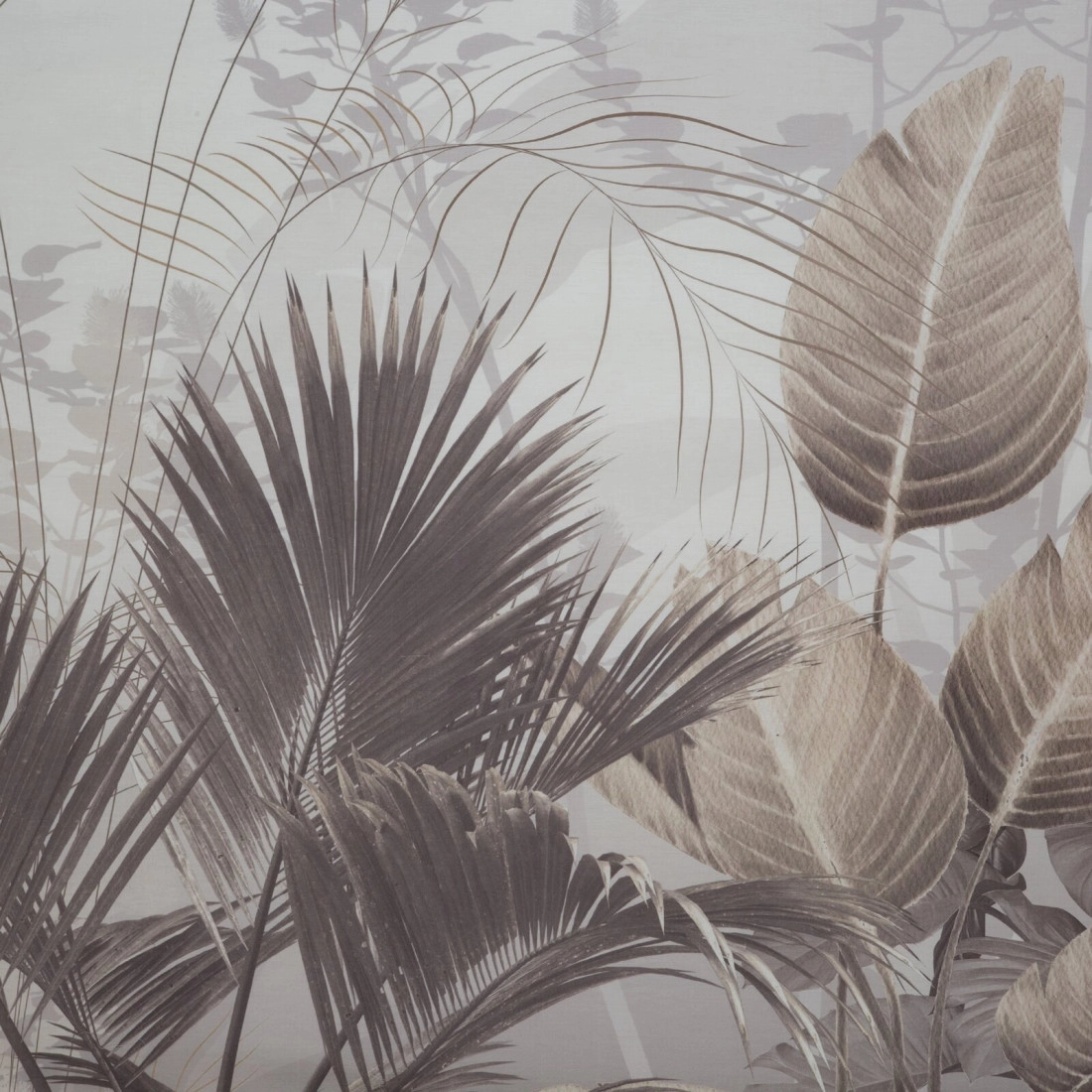 Obliečky 160x200 cm saténové s motívom palmových listov krémové a béžové