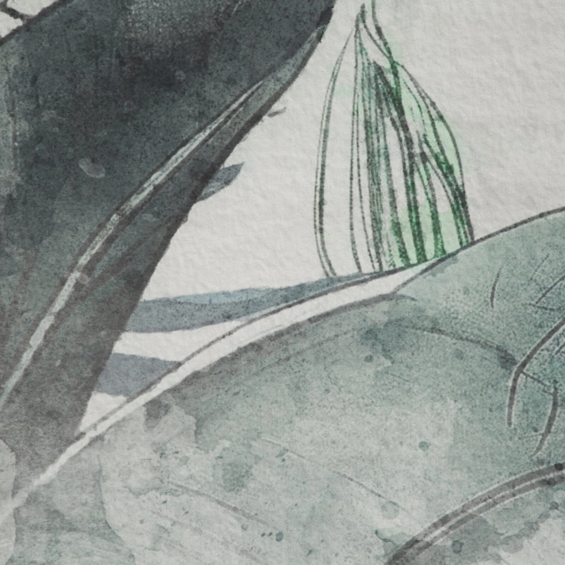 Saténové povlečení 160x200 cm s rostlinným vzorem, světle šedé a mentolové