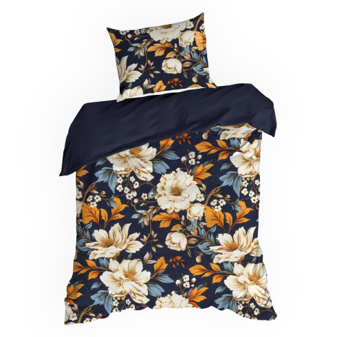 Obliečky 220x200 cm bavlnené renforcé s kvetinovým motívom, modré a oranžové