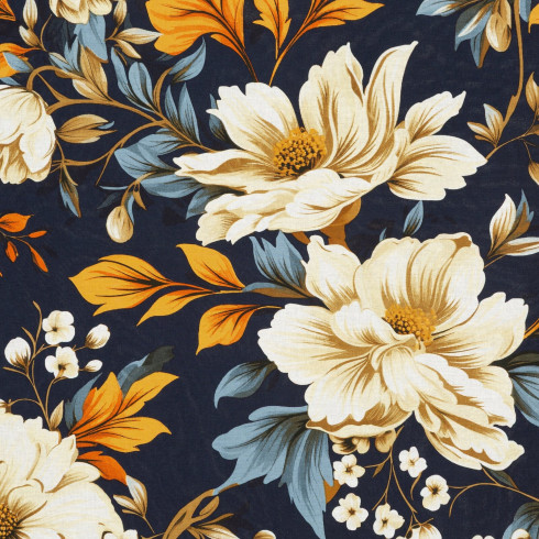 Obliečky 220x200 cm bavlnené renforcé s kvetinovým motívom, modré a oranžové