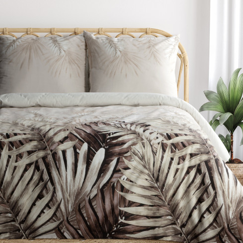 Obliečky 220x200 cm bavlnené renforcé s rastlinným vzorom, biele a hnedé