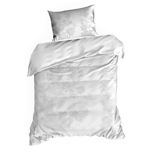 Obliečky 220x200 cm bavlnené saténové s kvetinovým vzorom, biele a hnedé