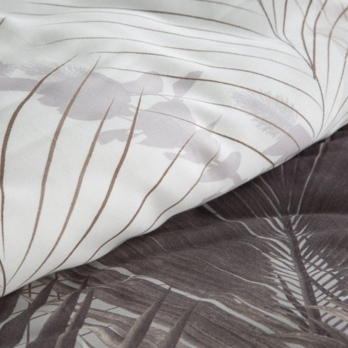 Obliečky 220x200 cm saténové bavlnené s motívom palmových listov, krémové a béžové