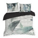 Obliečky 220x200 cm saténové s rastlinným vzorom, svetlosivé a mentolové