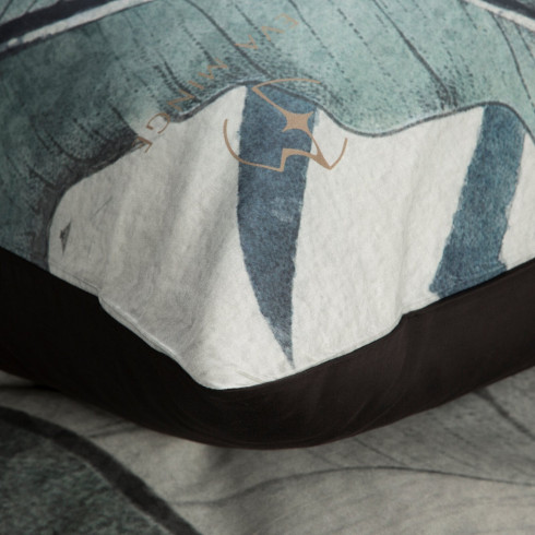 Obliečky 220x200 cm saténové s rastlinným vzorom, svetlosivé a mentolové