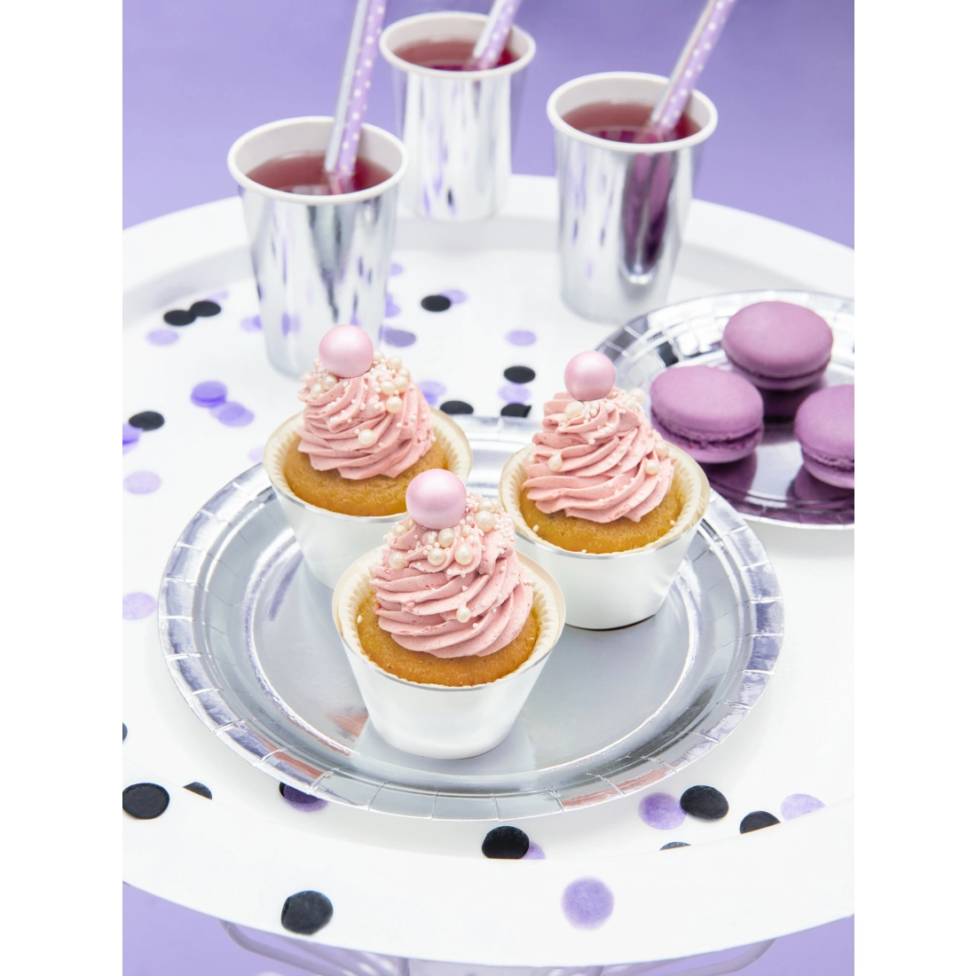 Okrogli srebrni papirnati krožniki 23 cm – 6 kos