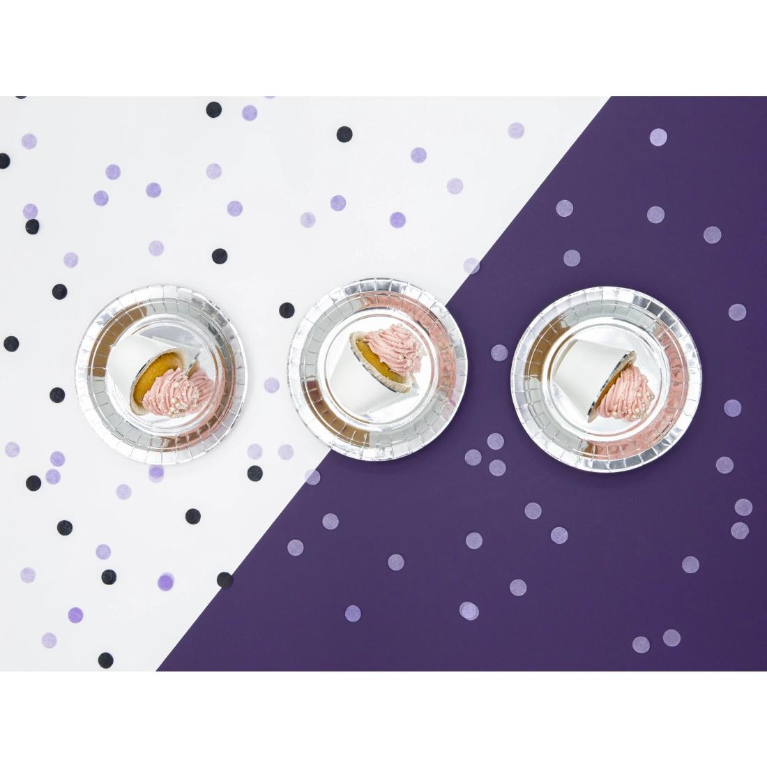 Okrogli srebrni papirnati krožniki 23 cm – 6 kos