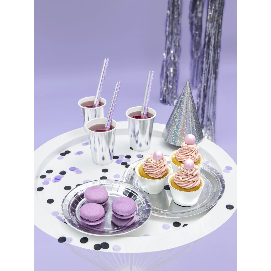 Okrogli srebrni papirnati krožniki 23 cm – 6 kos