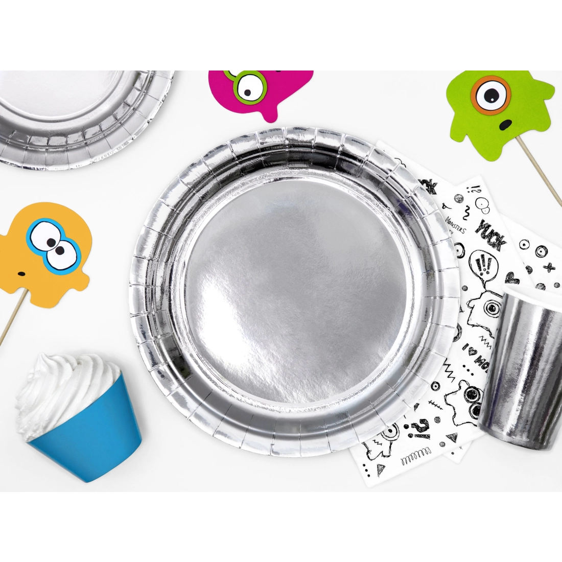 Okrogli srebrni papirnati krožniki 23 cm – 6 kos