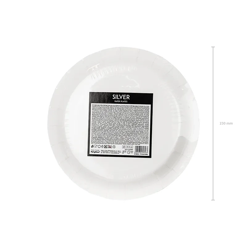 Okrogli srebrni papirnati krožniki 23 cm – 6 kos