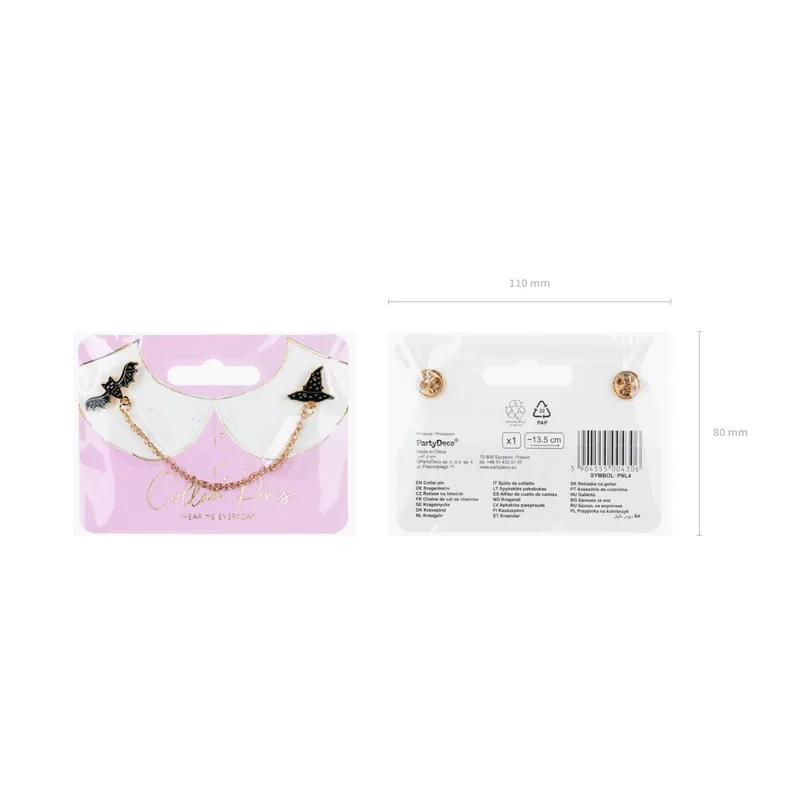 Broșă decorativă pentru guler, Liliac și Pălărie de vrăjitoare, negru cu auriu, 13,5 cm