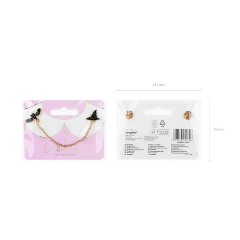 Okrasna broška za ovratnik Netopir in čarovniški klobuk, črna z zlato, 13,5 cm