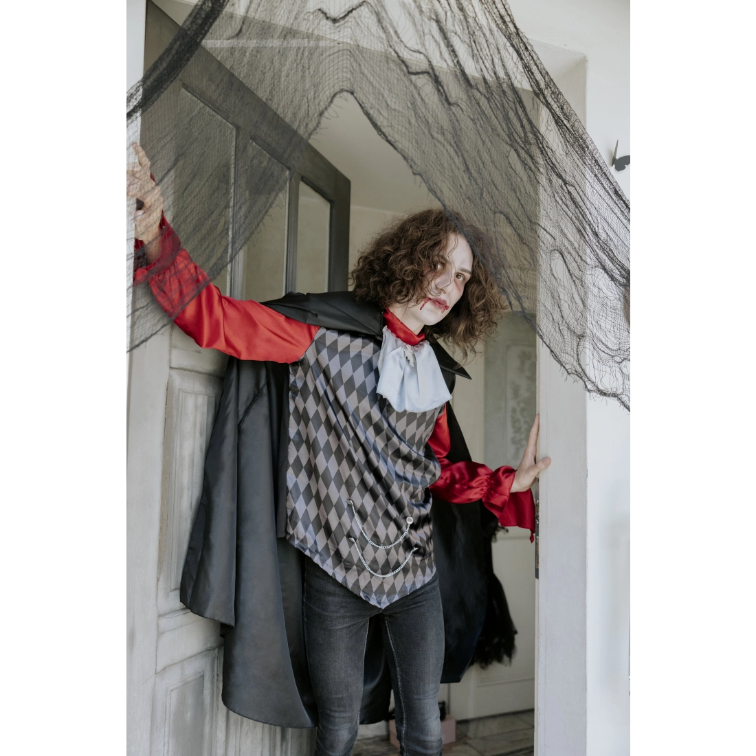 Costum bărbați Dracula cu pelerină și pălărie, mărime L-XL