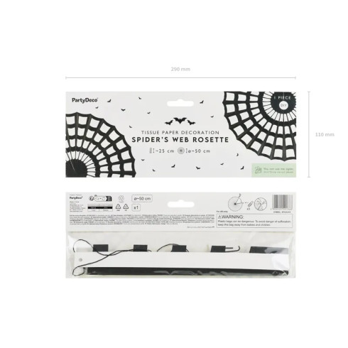 Papirnata dekorativna rozeta pajkova mreža, črna, 50 cm, večkrat uporabna