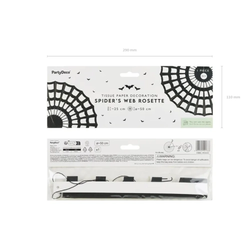 Rozetă decorativă din hârtie, pânză de păianjen, neagră, 50 cm, reutilizabilă
