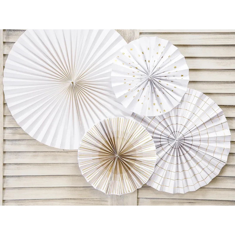 Papirnate dekorativne rozete v beli barvi z zlatim vzorcem, set 4 kosov