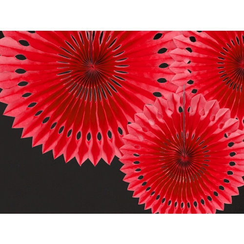 Rozete decorative din hârtie, roșii, 3 buc., 20–30 cm