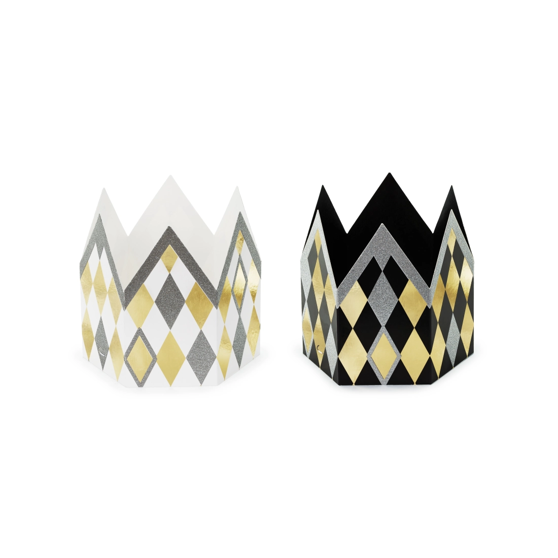 Papirnate party krone 11 cm, zlate in srebrne, 2 kosa v pakiranju