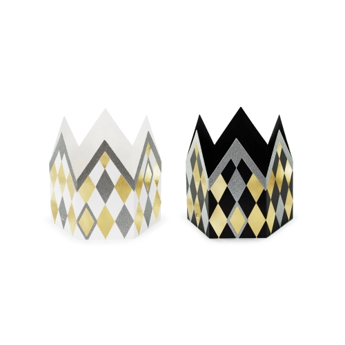 Papirnate party krone 11 cm, zlate in srebrne, 2 kosa v pakiranju