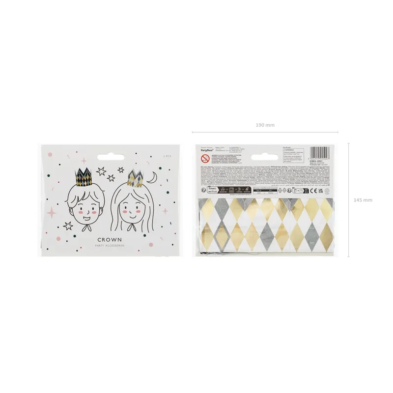Papirnate party krone 11 cm, zlate in srebrne, 2 kosa v pakiranju