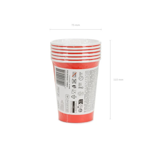 Piros papír pohár 250 ml – 6 darabos csomag Piros papír pohár 250 ml – 6 darabos csomag