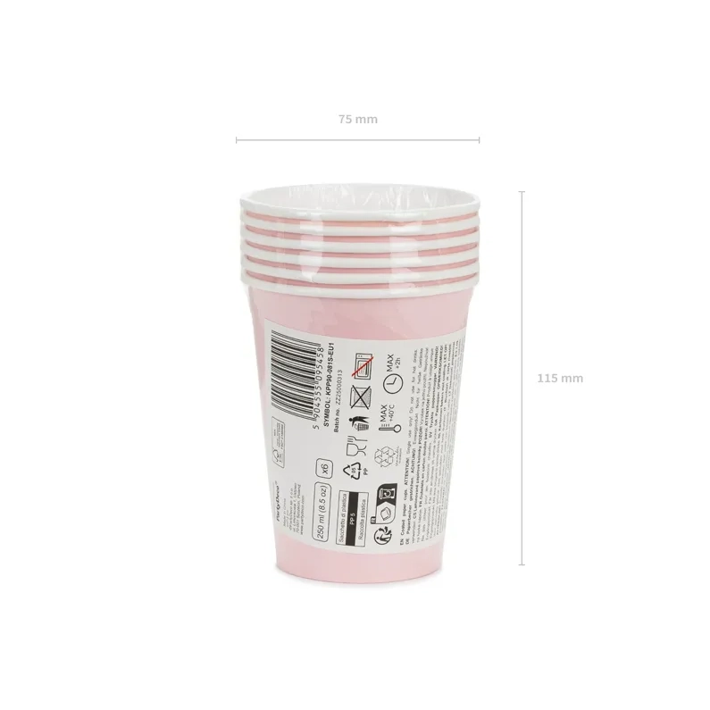 Papirnati kozarci rožnati 250 ml – 6 kosov, za enkratno uporabo