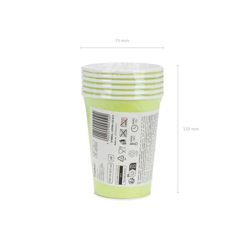Világoszöld papírpohár 250 ml – 6 darabos csomag