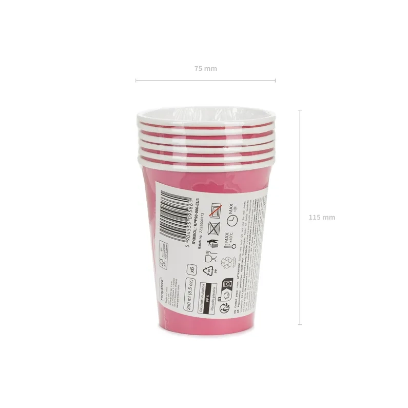 Pahare din hârtie roz închis 250 ml – set de 6 bucăți