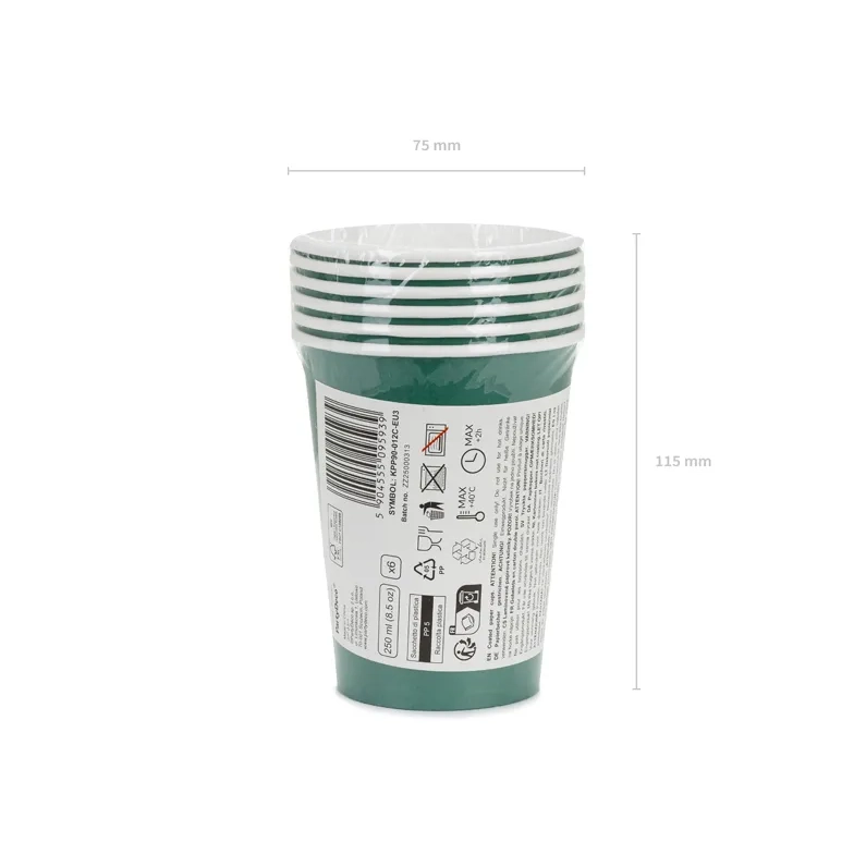 Sötétzöld papír pohár 250 ml, 6 db-os csomag