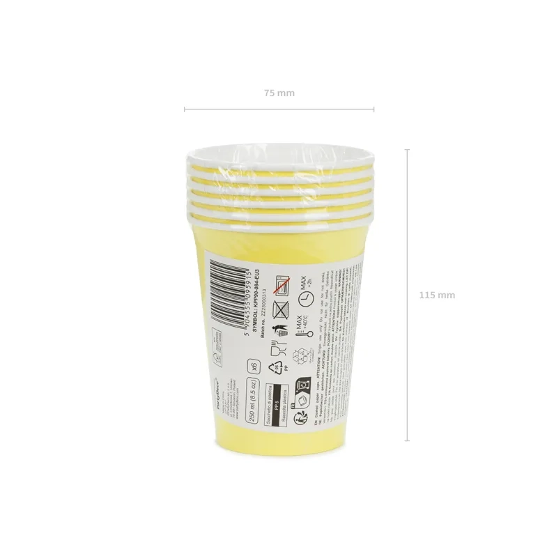 Pahare din hârtie galbene 250 ml – set 6 buc.