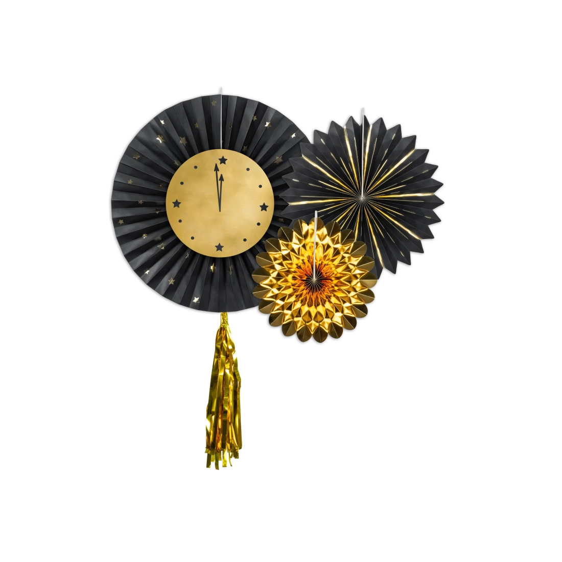 Papirnate stenske rozete v črni in zlati barvi, set 3 kosov, 26–43 cm