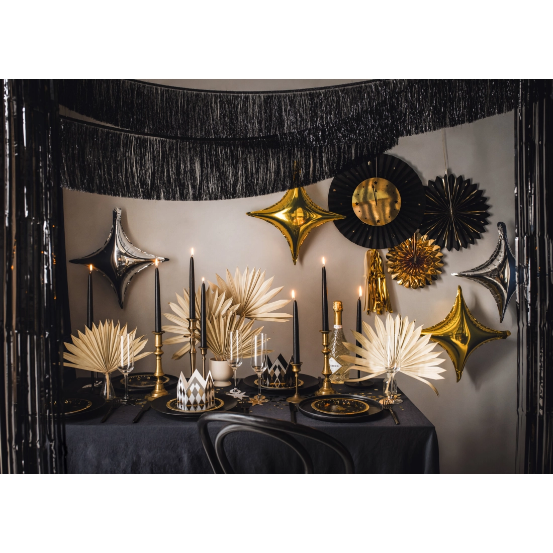 Papirnate stenske rozete v črni in zlati barvi, set 3 kosov, 26–43 cm