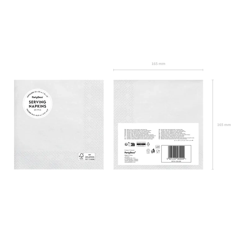 Fehér papírszalvéta 33x33 cm – 20 darabos csomag