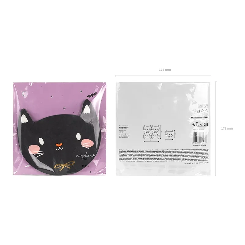 Șervețele din hârtie cu pisică neagră 15x13 cm – petrecere pentru copii, 20 buc.