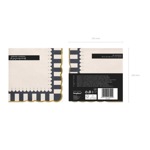 Papirnati prtički s črno‑zlatim robom 33 × 33 cm, 12 kosov